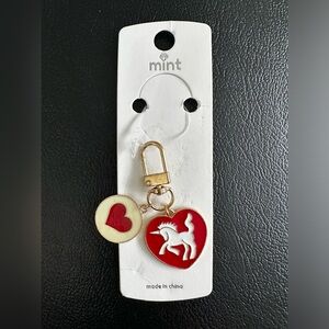 Mint Red and Gold Heart Keychain with Horse Design